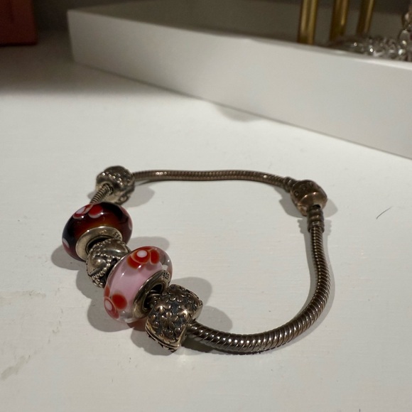 PANDORA Silver Bracelet with Red and Pink Charms - Picture 2 of 5